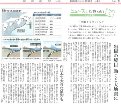「岩板の境目 動くと大地震に 西日本で大きな被害も」朝日新聞(2012年5月19日付)